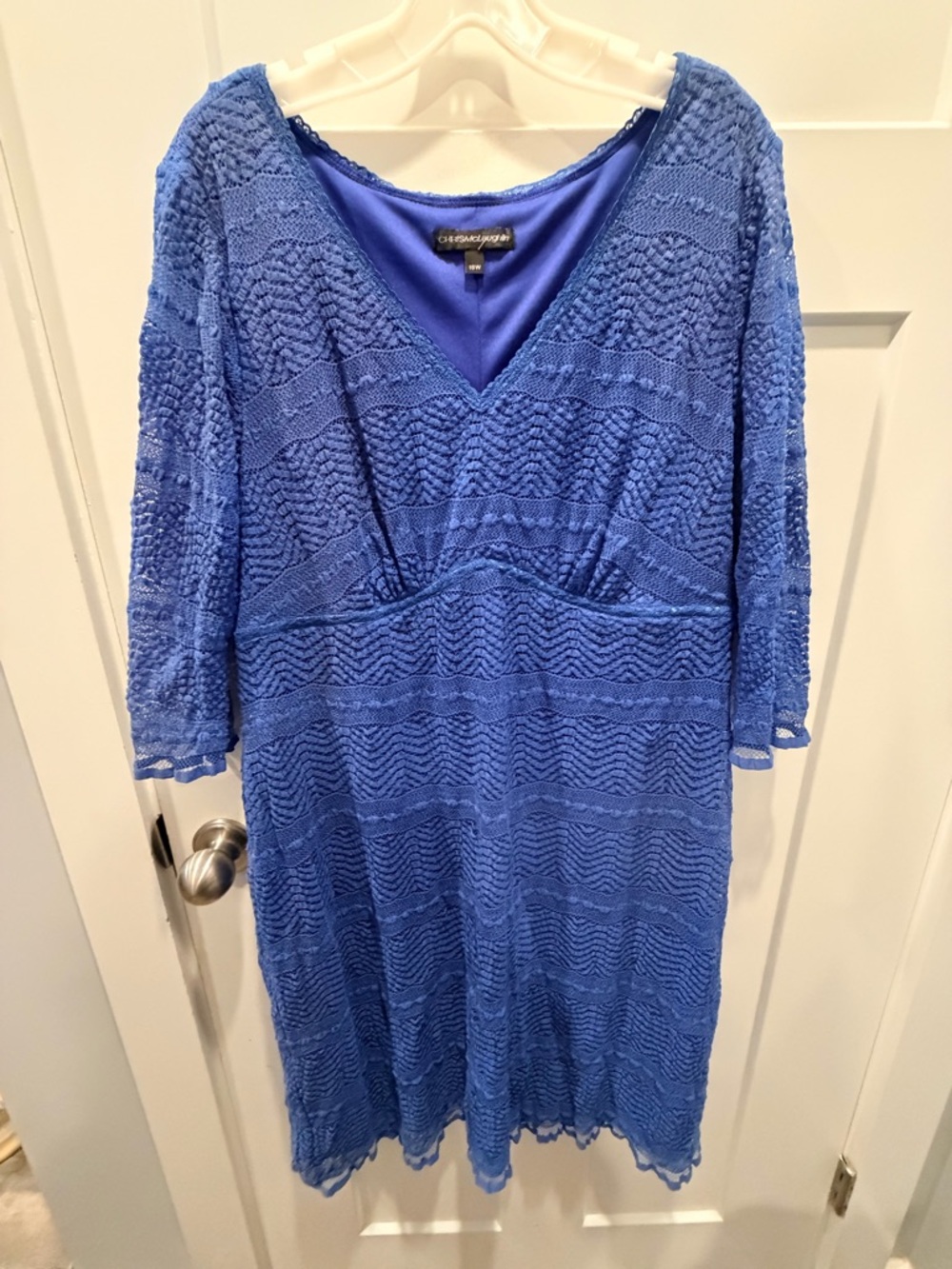Chris McLaughlin 18W Blue Lace Dress Plus Size V Neck Cocktail Wedding Guest